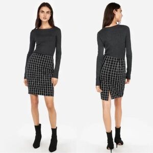 Express Windowpane High Waisted Pencil Skirt Black & White Grid EUC Women's 4